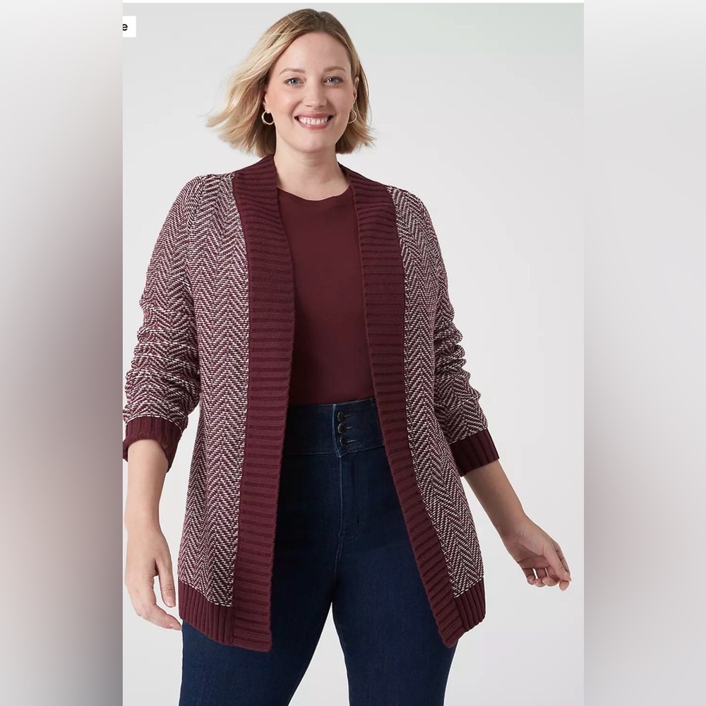 Lane Bryant Long-Sleeve Open-Front Jacquard CardiganSz 22/24